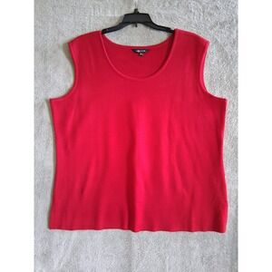 Misook Knit Shell Top Women PXL‎ Red Sleeveless Scoop Neck Side Slits Careerwear